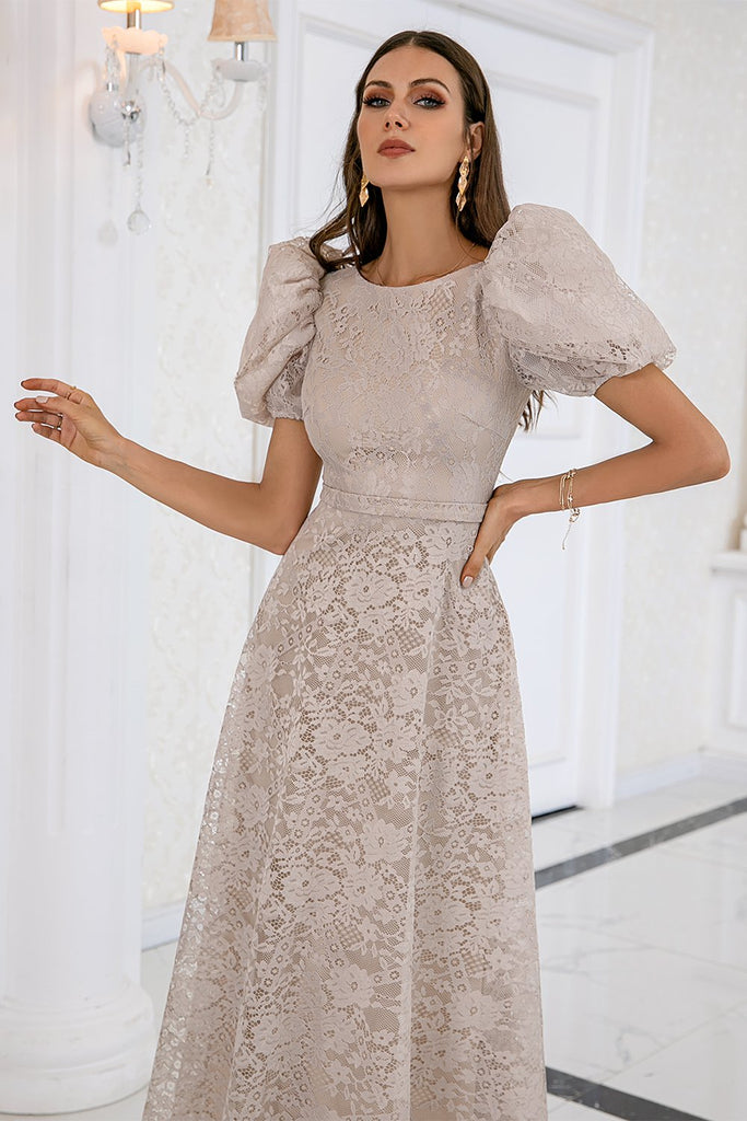 Zapaka Women Mother of the Bride Dress Grey Lace Wedding Guest Dress ...