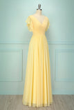 Yellow V-neck Long Dress