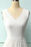 White V-Neck Formal Lace Dress