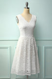 White V-Neck Formal Lace Dress