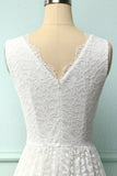 White V-Neck Formal Lace Dress