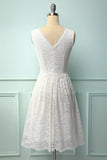 White V-Neck Formal Lace Dress