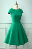 Green Boat Neck 50s Dress