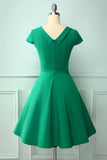 Green Boat Neck 50s Dress