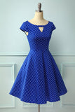 Royal Blue Dress With White Polka Dots