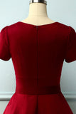 Burgundy Dress Asymmetrical Neck(BELT IS NOT INCLUDED)