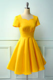Yellow Dress Asymmetrical Neck(BELT IS NOT INCLUDED)