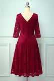 Dark Red 3/4 Sleeves Formal Dress