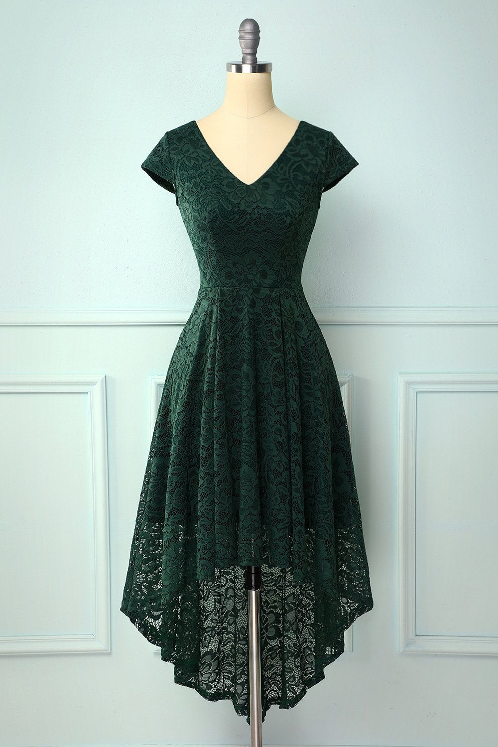 Dark Green High Low Lace Dress