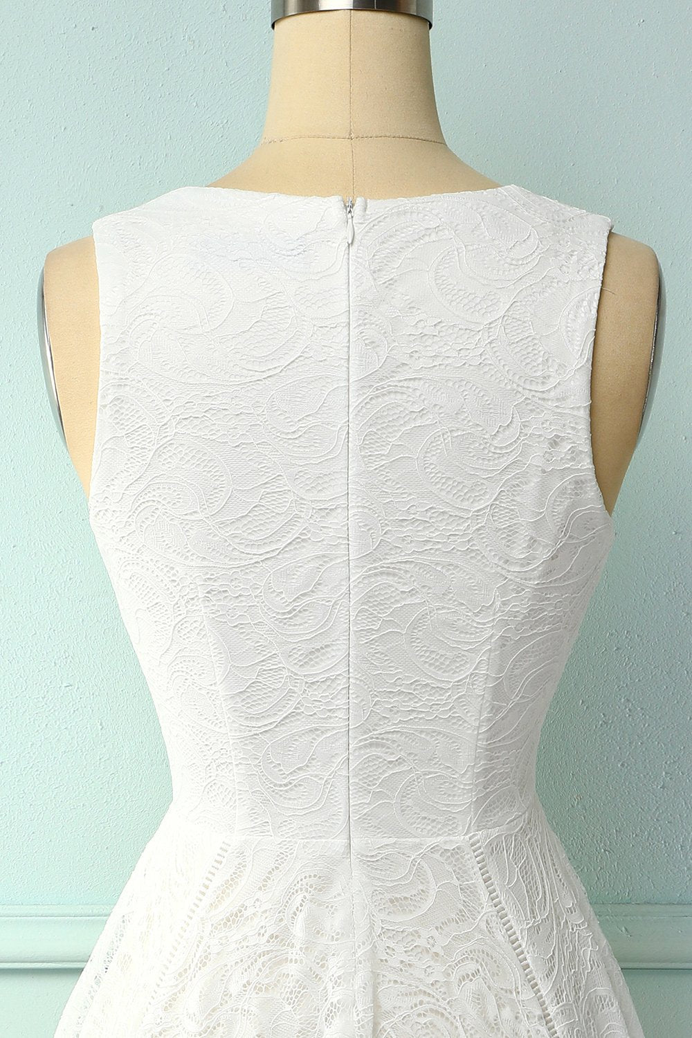 Asymmetrical White V-neck Lace Dress