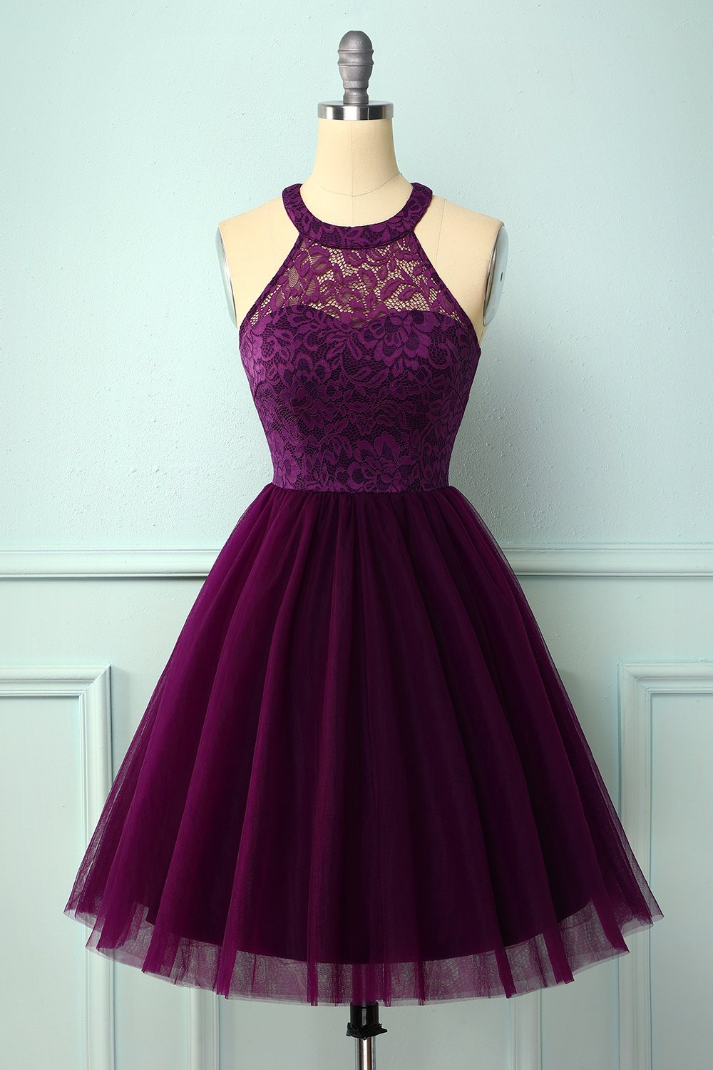Purple Halter Lace Dress