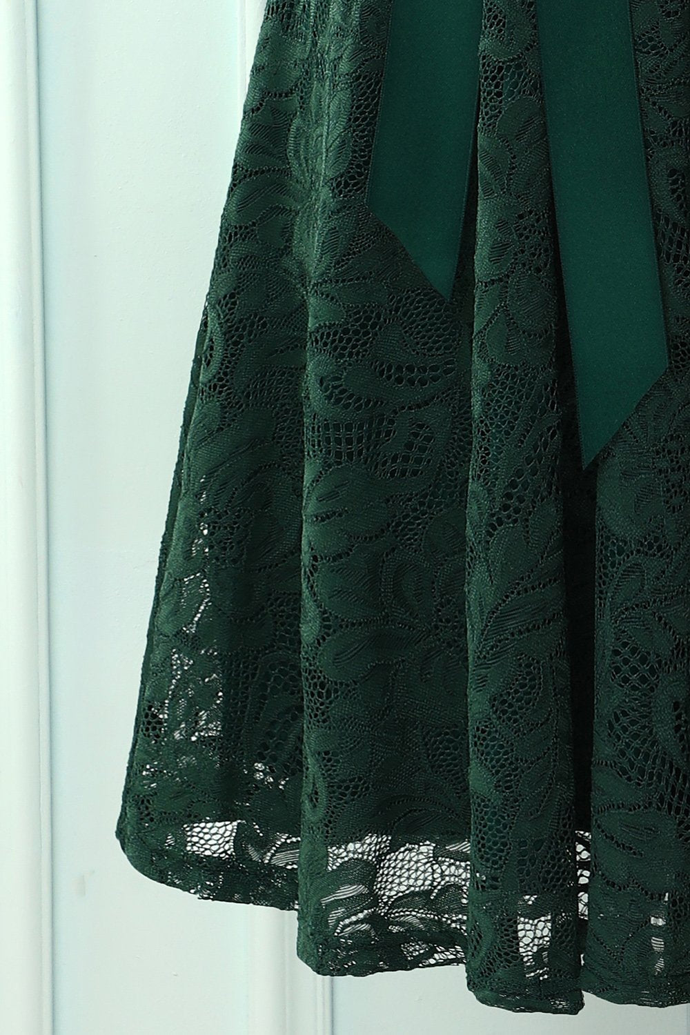 Green V Neck Bridesmaid Lace Dress