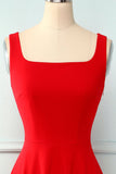 Red Square Neck Dress