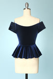 Navy Blue Velvet Cropped Tops