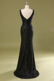 Mermaid Long Black Sequins Ball Dress