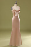 Simple Champagne Cowl-Neck Satin Long Dress