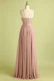 Pink Split Front Spaghetti Straps Ball Dress