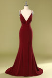 Burgundy Simple Elegant Mermaid V-neck Evening Dress