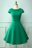 Green Boat Neck 50s Dress