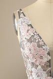 Gorgeous Deep V-Neck Grey Pink Ball Dress with Appliques