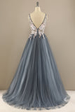 Gorgeous Deep V-Neck Grey Pink Ball Dress with Appliques