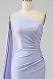Mermaid Lilac One Shoulder Long Pleated Ball Dress with Slit