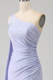 Mermaid Lilac One Shoulder Long Pleated Ball Dress with Slit