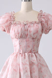 Blush A Line Square Neck Tiered Ball Dress with Ruffles