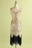 1920s Champagne Fringe Sequins Dress