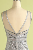 Grey Sequin Long Tulle 1920s Dress