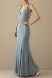 Mermaid Blue V-Neck Long Ball Dress