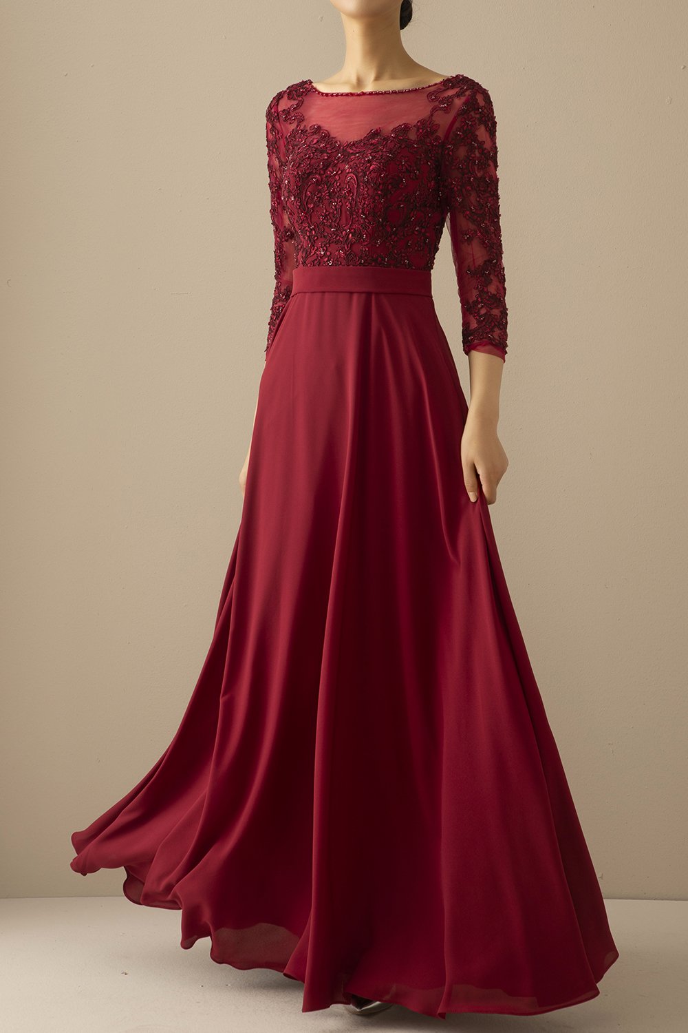 Burgundy Mother of the Bride Dress With Sleeves