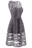Grey Lace Bridesmaid Party Dress