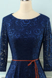 3/4 Sleeves Navy Lace Dress