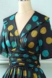 Black Big Polka Dots 1950s Vintage Dress