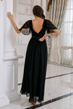 Black Lace Backless Long Formal Dress