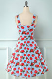 Blue Strawberry Floral Vintage Swing 1950s Dress