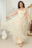 Plus Size Champagne Long Ball Dress With Embroidery