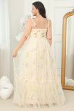 Plus Size Champagne Long Ball Dress With Embroidery