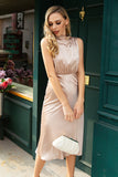 High Neck Champagne Wedding Guest Party Dress