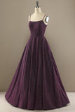 Purple A-Line Square-Neck  Long Ball Gown
