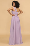 Lilac Chiffon One Shoulder Bridesmaid Dress with Ruffles