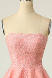 Blush Strapless Short Party Dress with Appliques