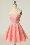 Blush Strapless Short Party Dress with Appliques