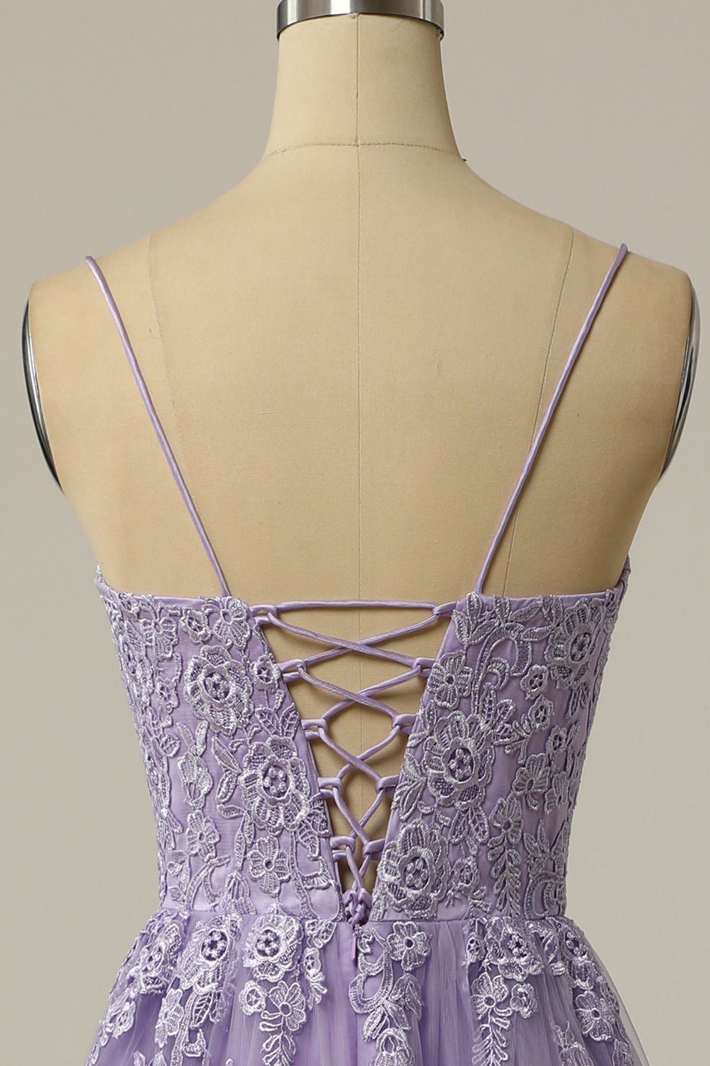 Light Purple A Line Long Sleeveless Ball Dress with Split Appliques