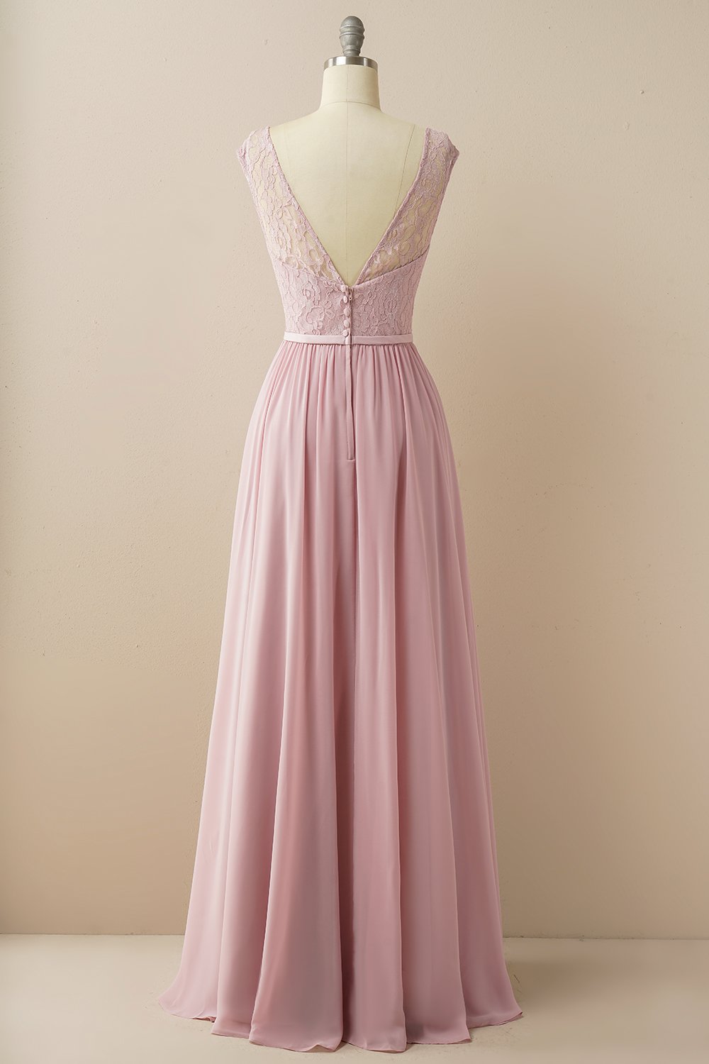 Blush Long Chiffon & Lace Formal Dress