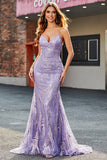 Lilac Sparkly Mermaid Long Ball Dress with Beading