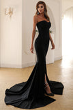 Black Strapless Sweetheart Form-Fitting Mermaid Long Ball Dress