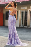 Lilac Sparkly Mermaid Long Ball Dress with Beading