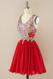 Red Beading Short Dress